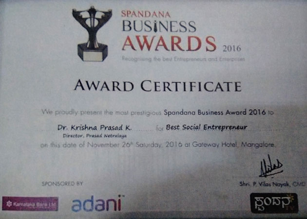 Awarded as the Best Social Entrepreneur at the Spandana Business Awards 2016
