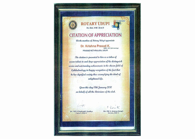 Felicitated by Rotary Club in 2010
