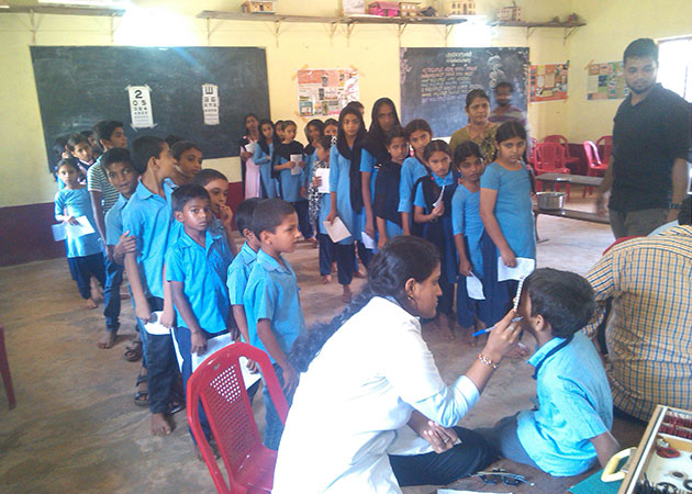 School children being screened in an Eye Checkup Camp